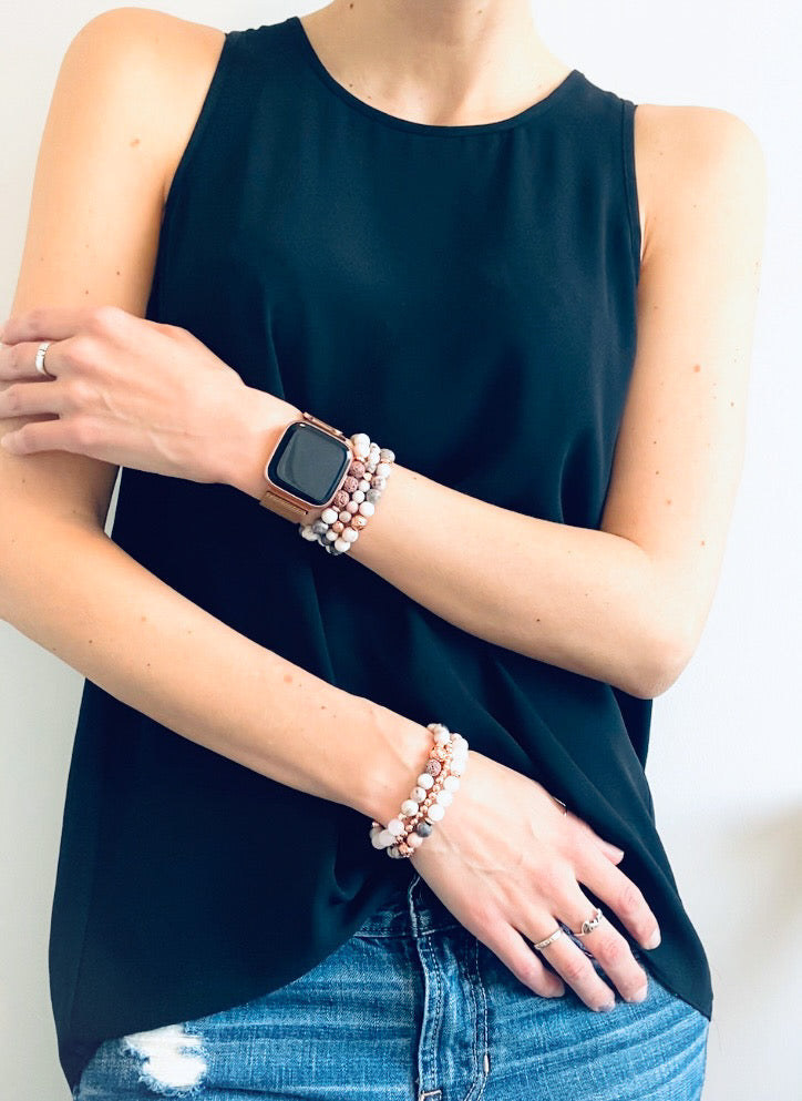 Pink Zebra Jasper and Lava Rock Set