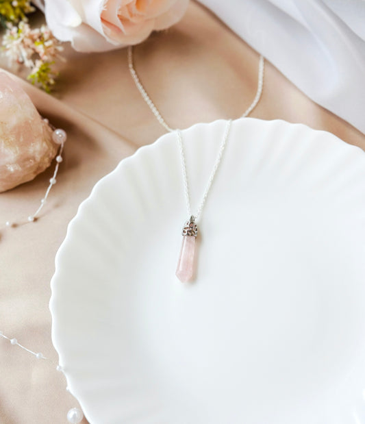 sterling silver rose quartz pendant necklace