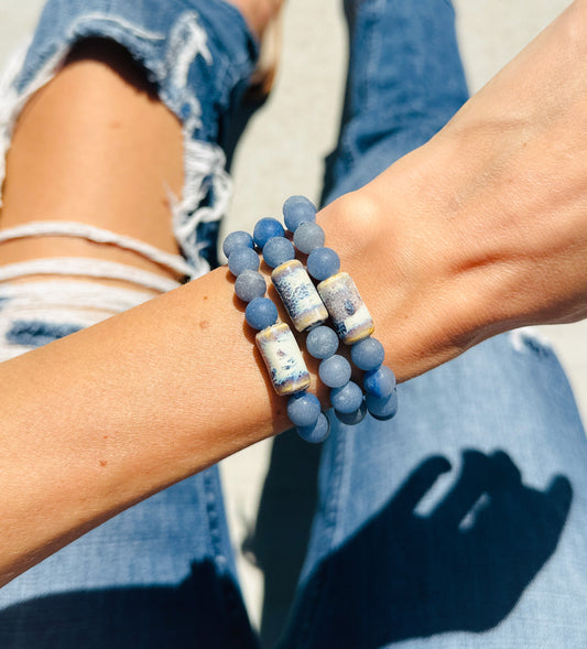 Blue Aventurine Bracelet with a ceramic Focal bead