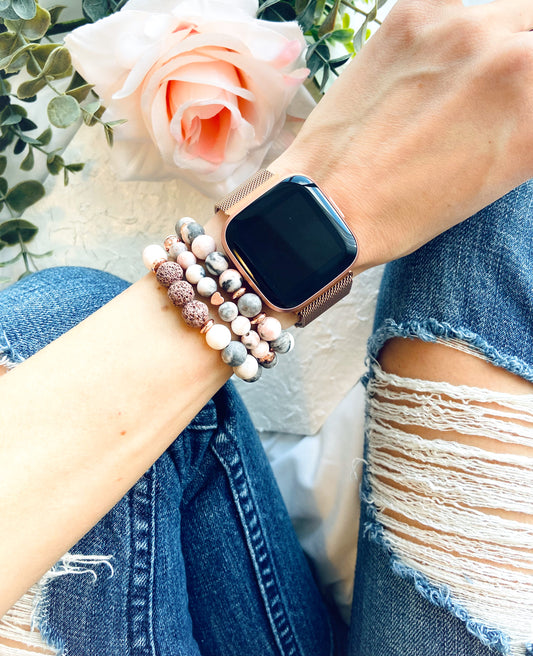 Pink Zebra Jasper and Lava Rock Set