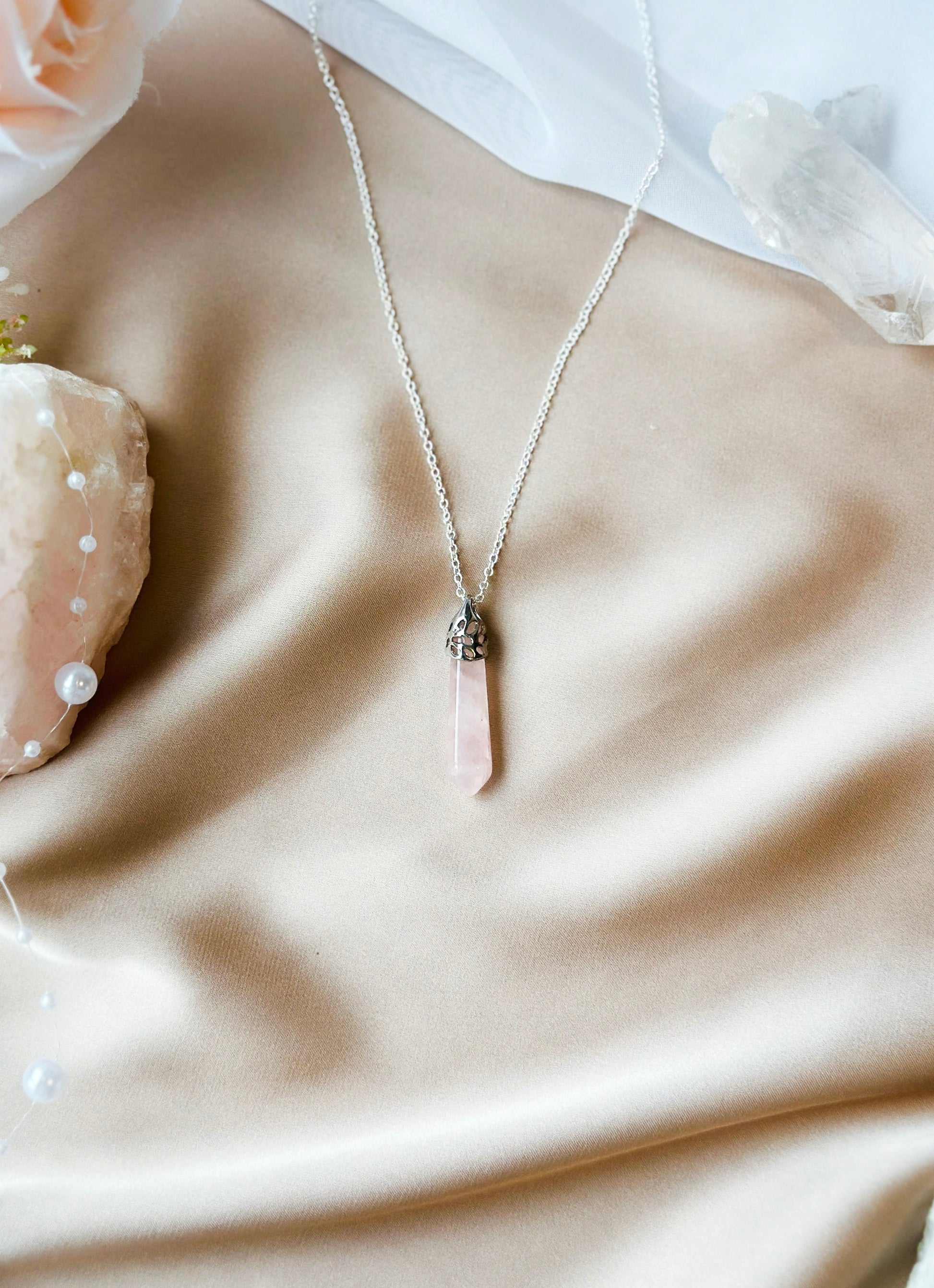 The Rose Quartz Pendant necklace.