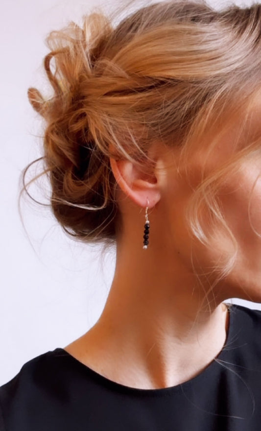 sterling silver drop earrings with faceted onyx gemstones