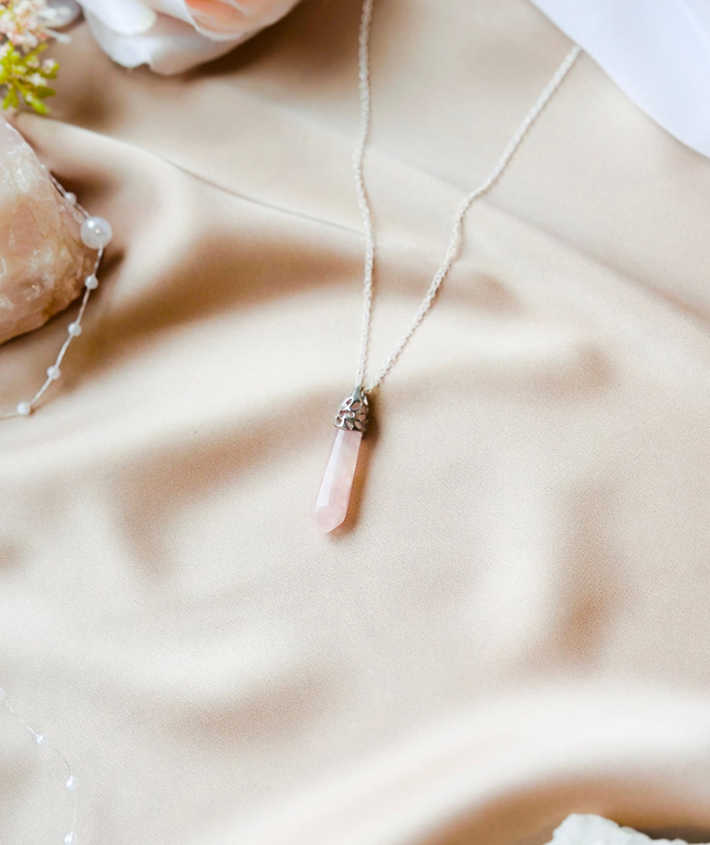 The Rose Quartz Pendant necklace.