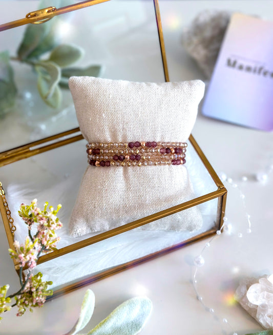 4mm faceted Rhodonite gemstone bracelets with rose gold