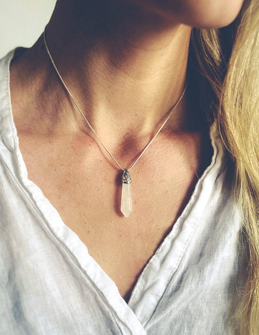 Sterling silver clear Quartz pendant necklace