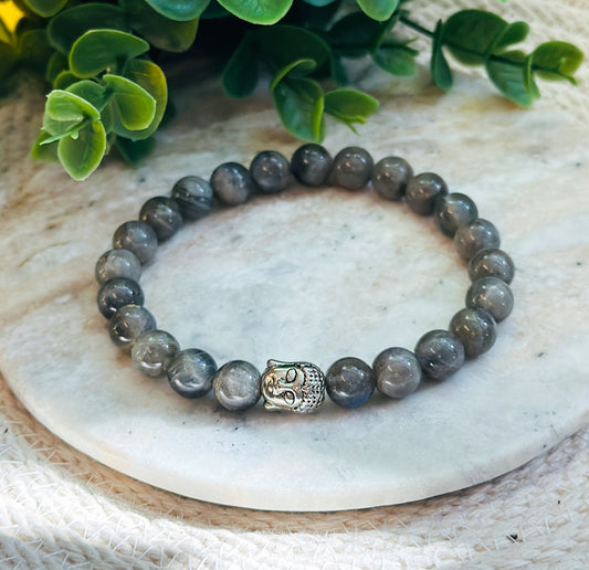 Labradorite gemstone and a Silver Buddha bead