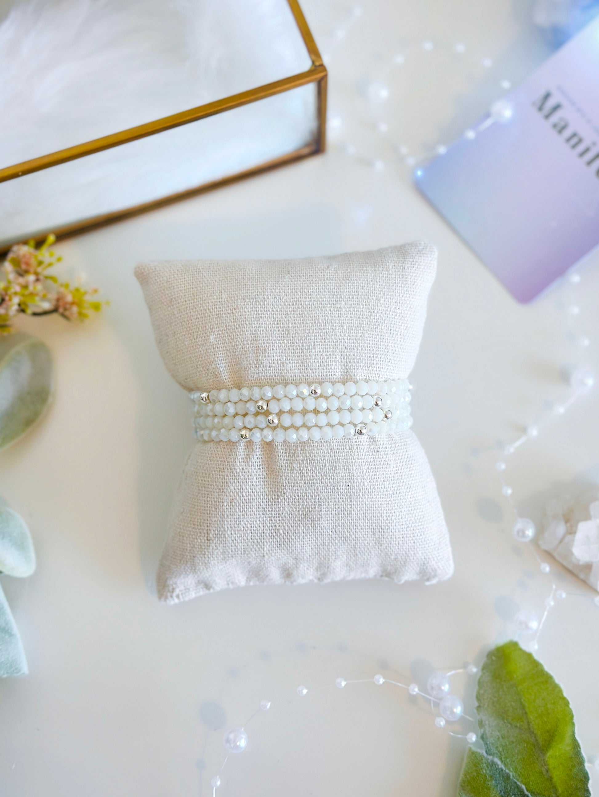 4mm faceted white jade healing gemstone bracelet