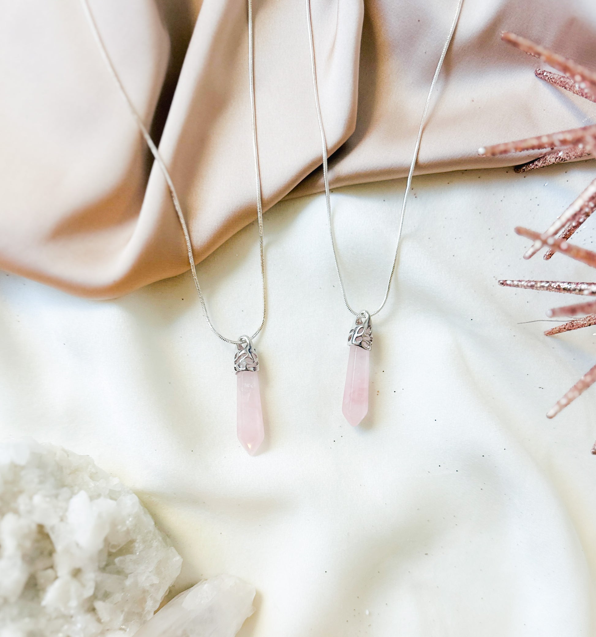 The Rose Quartz Pendant necklace.