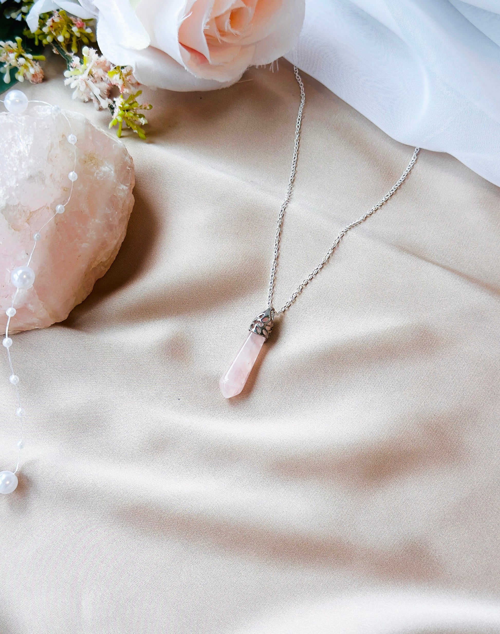 The Rose Quartz Pendant necklace.