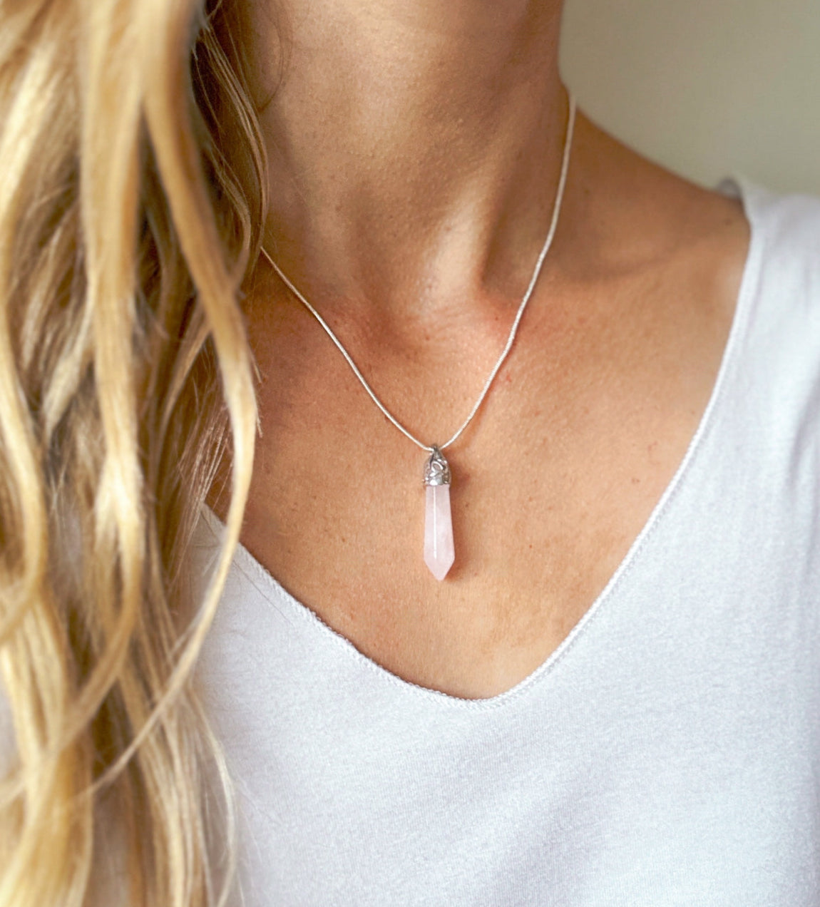 The Rose Quartz Pendant necklace.