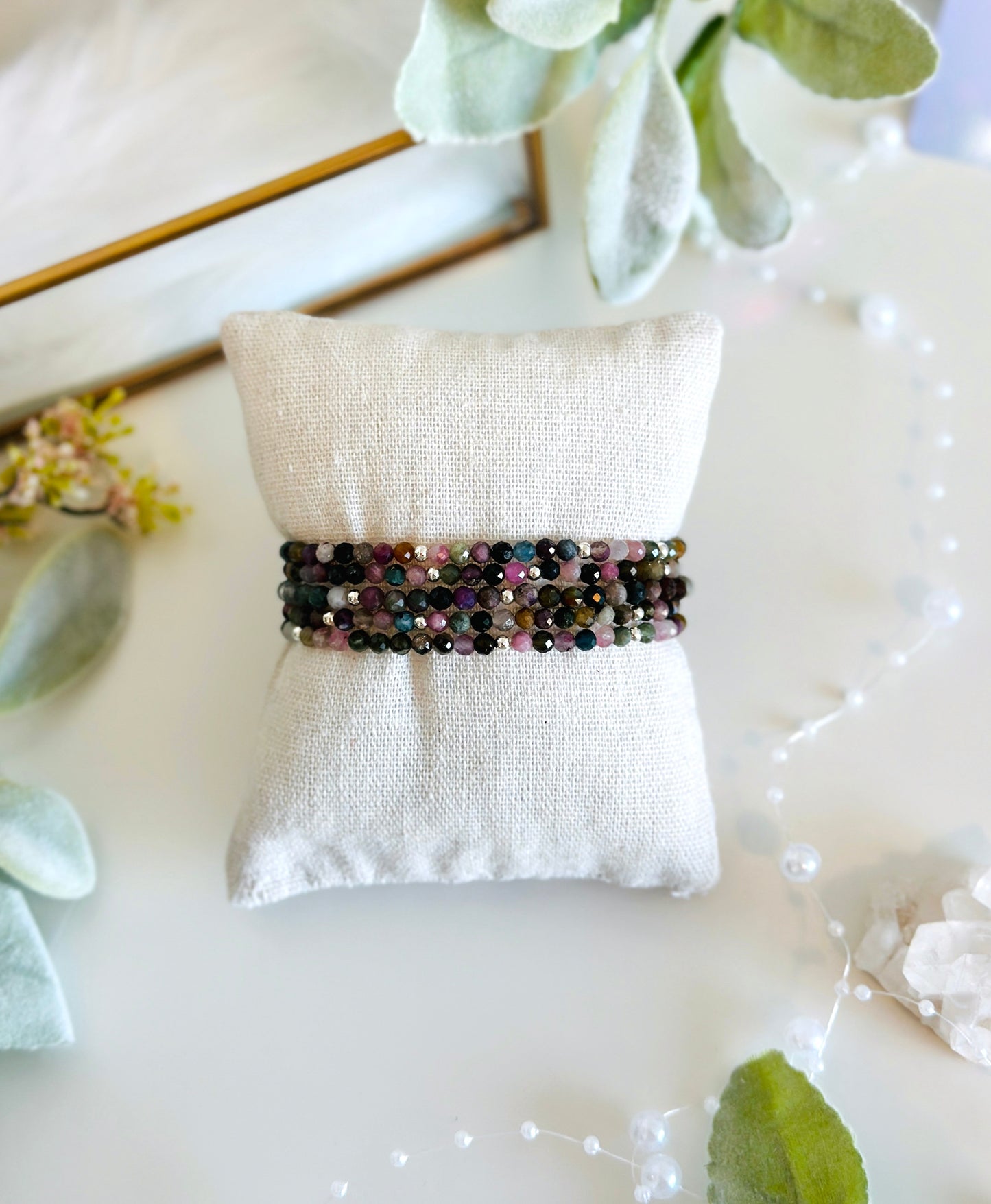 4mm faceted pink tourmaline gemstone healing bracelet