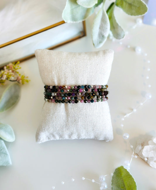 4mm faceted pink tourmaline gemstone healing bracelet