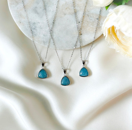 sterling silver necklace adorned with a stunning Aquamarine charm