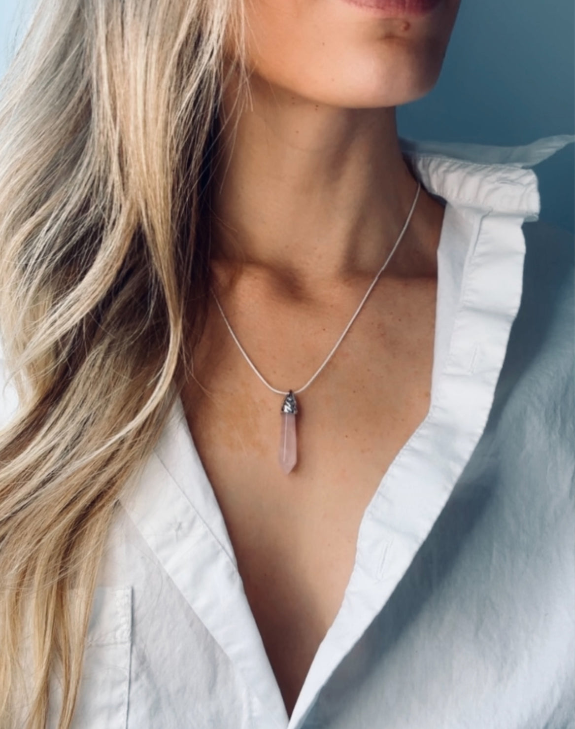 The Rose Quartz Pendant necklace.