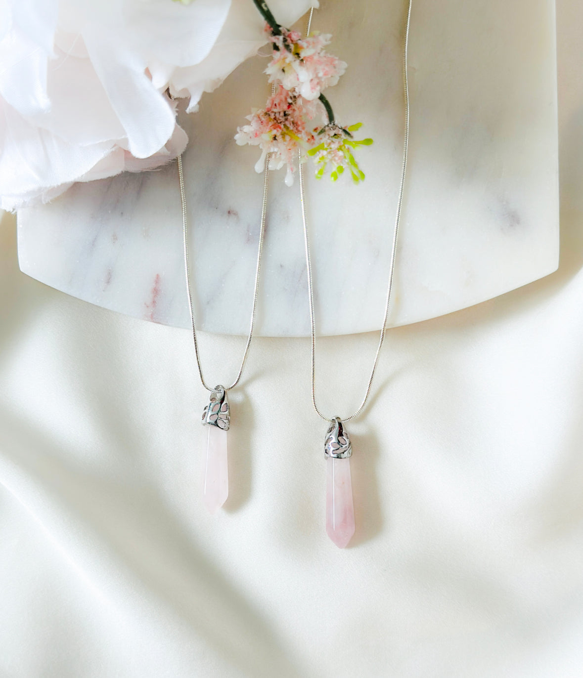 sterling silver Rose quartz pendant necklace