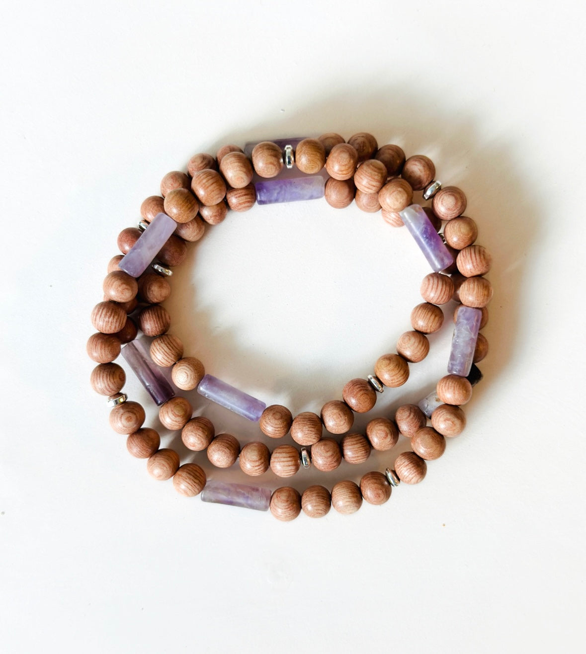 Rosewood wrap bracelet with Amethyst tube beads
