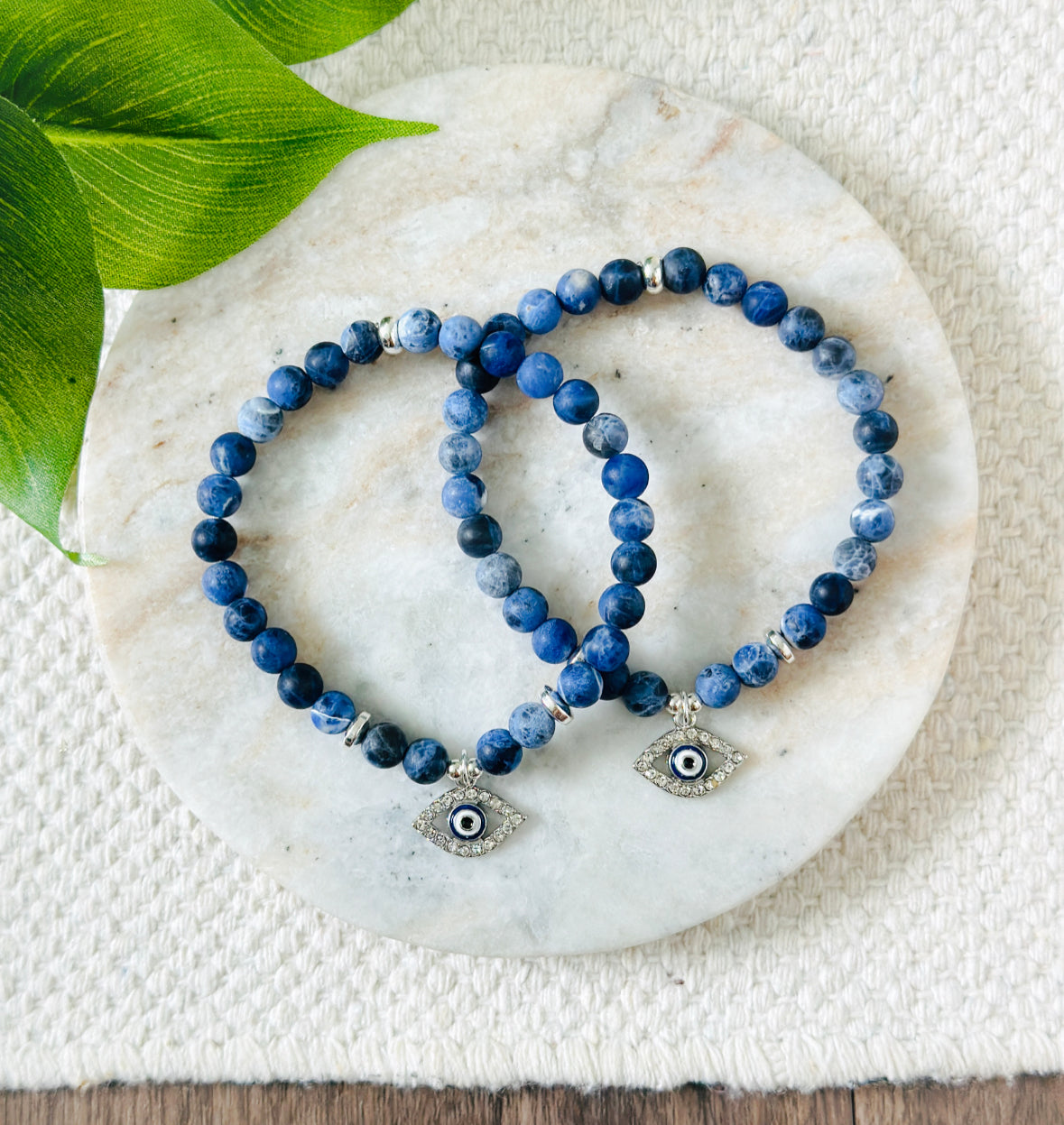 Anxiety relief gemstone bracelet with Evil Eye Charm