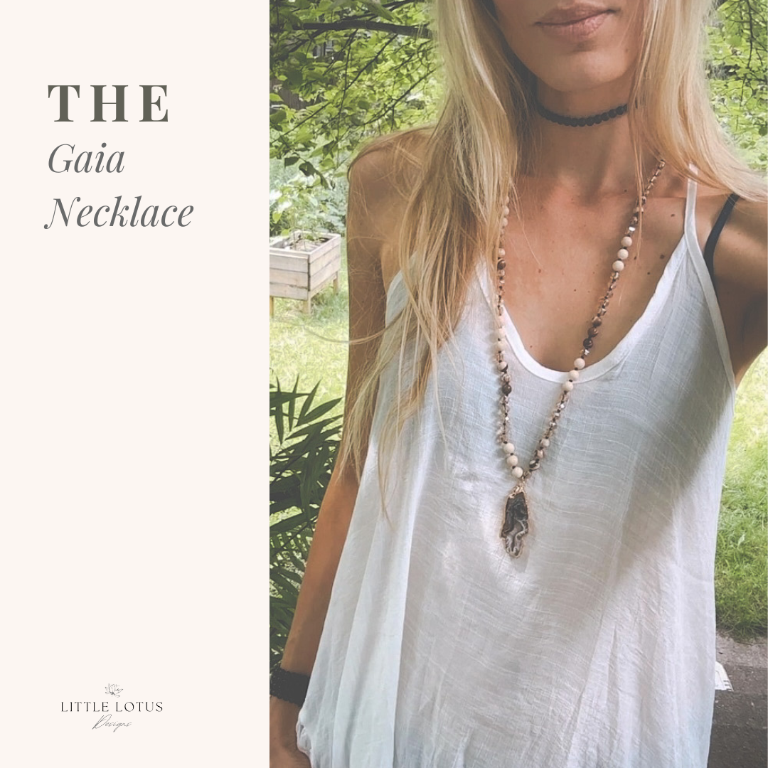 gemstone necklace with druzy agate geode pendant