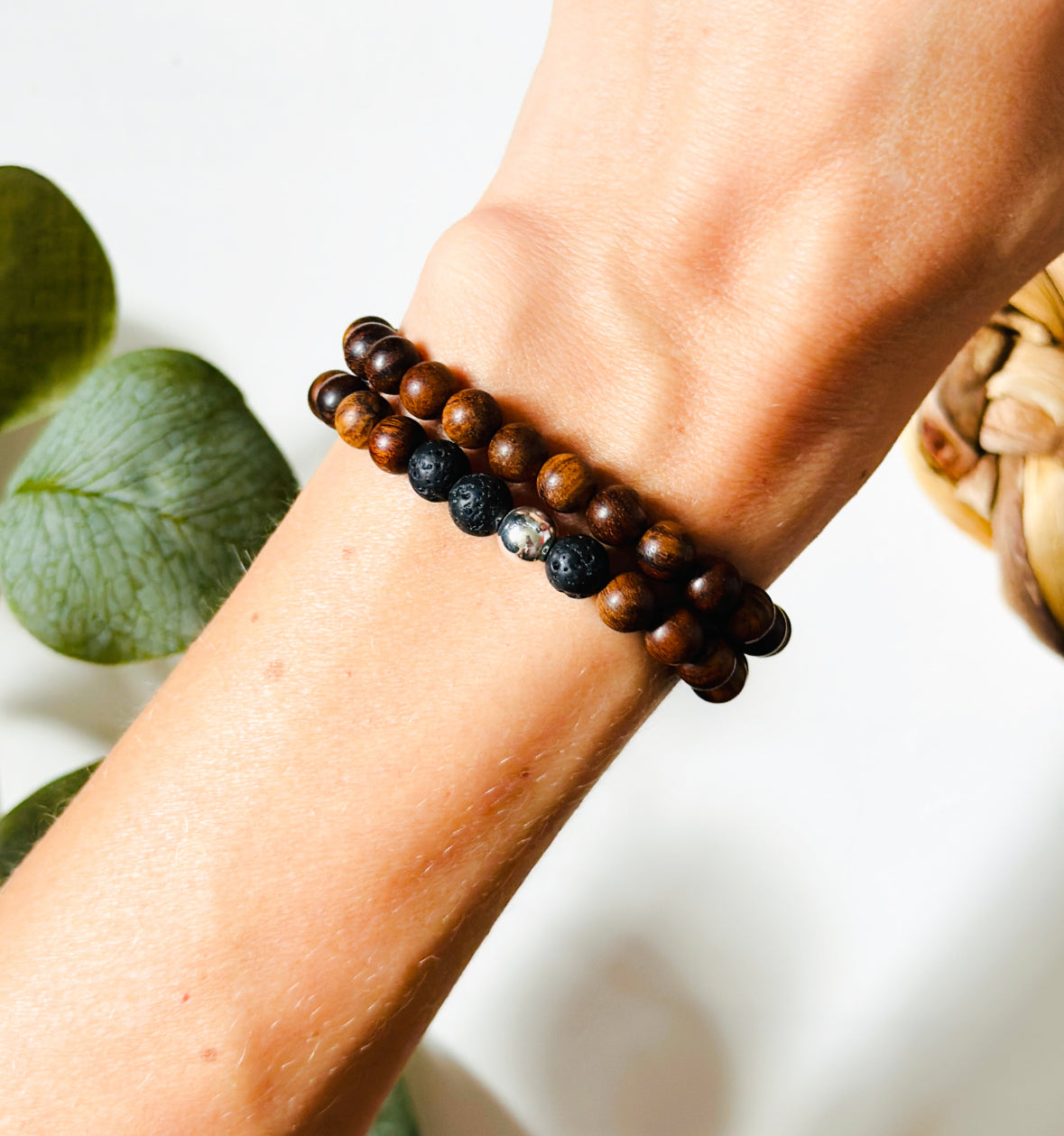 Sandalwood wrap gemstone bracelet