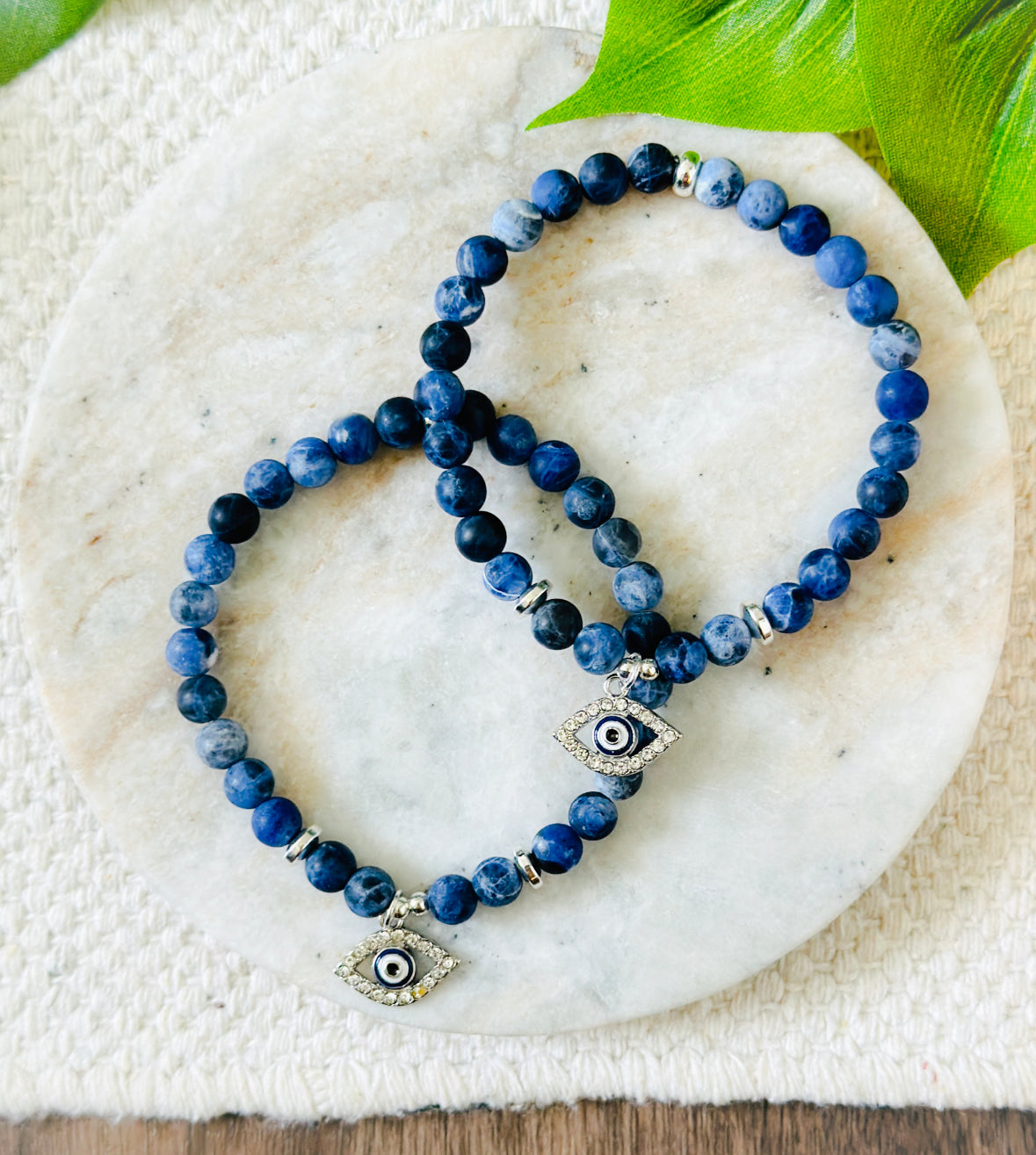 Anxiety relief gemstone bracelet with Evil Eye Charm