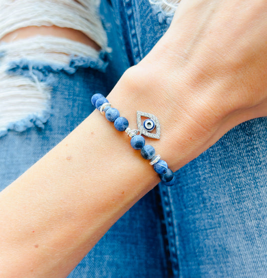 Anxiety relief gemstone bracelet with Evil Eye Charm
