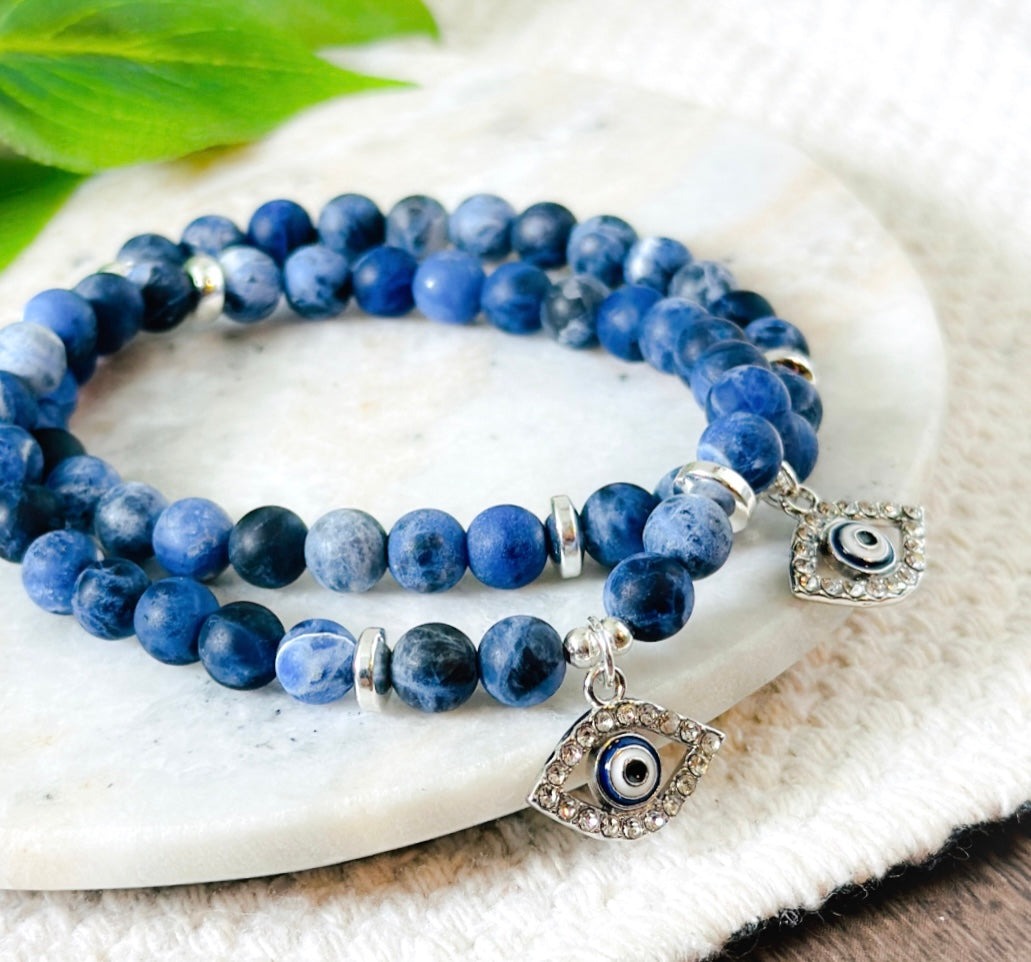 Anxiety relief gemstone bracelet with Evil Eye Charm