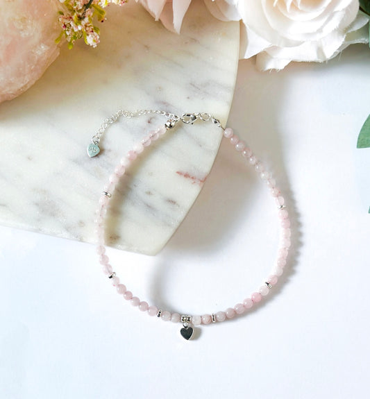 Rose Quartz Anklet with sterling silver adjustable clasp canada