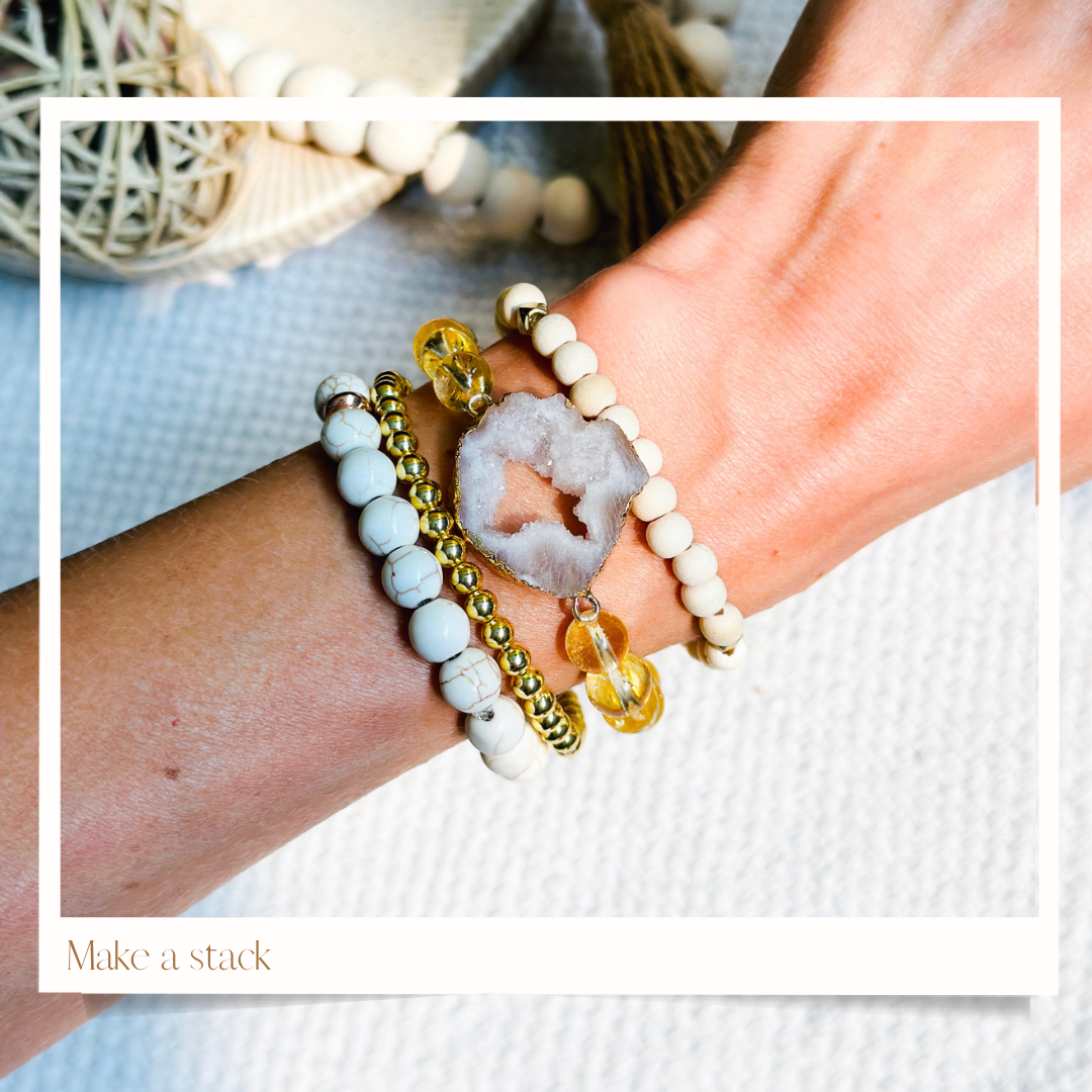 Gemstone Bracelet Citrine gemstone stacking bracelet gemstone setwith White Druzy agate connector