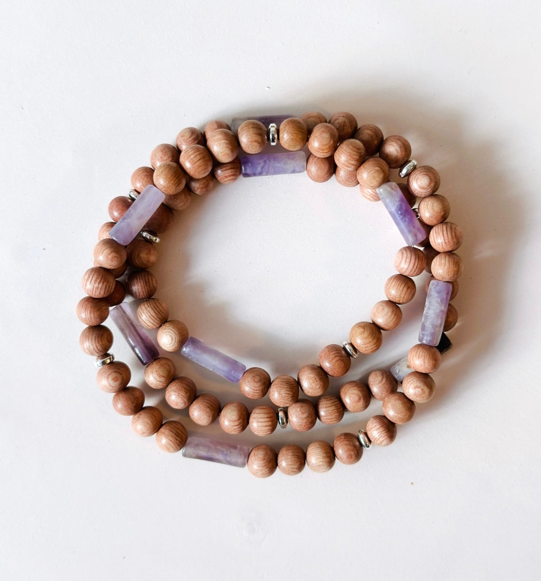 Rosewood wrap bracelet with Amethyst tube beads