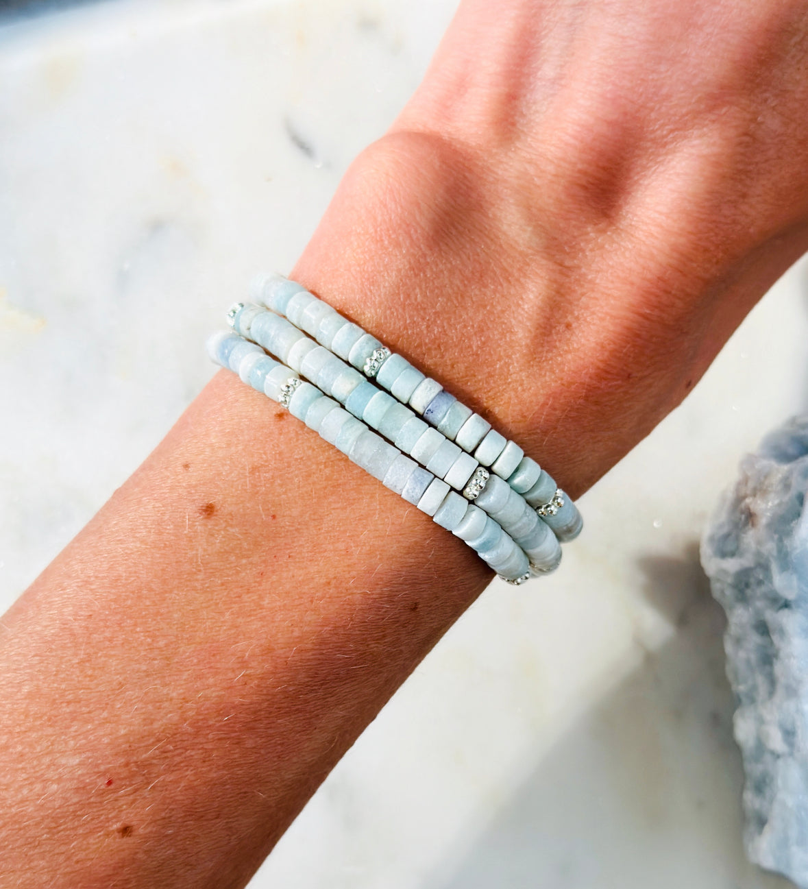 Aquamarine Rondelle wrap bracelet