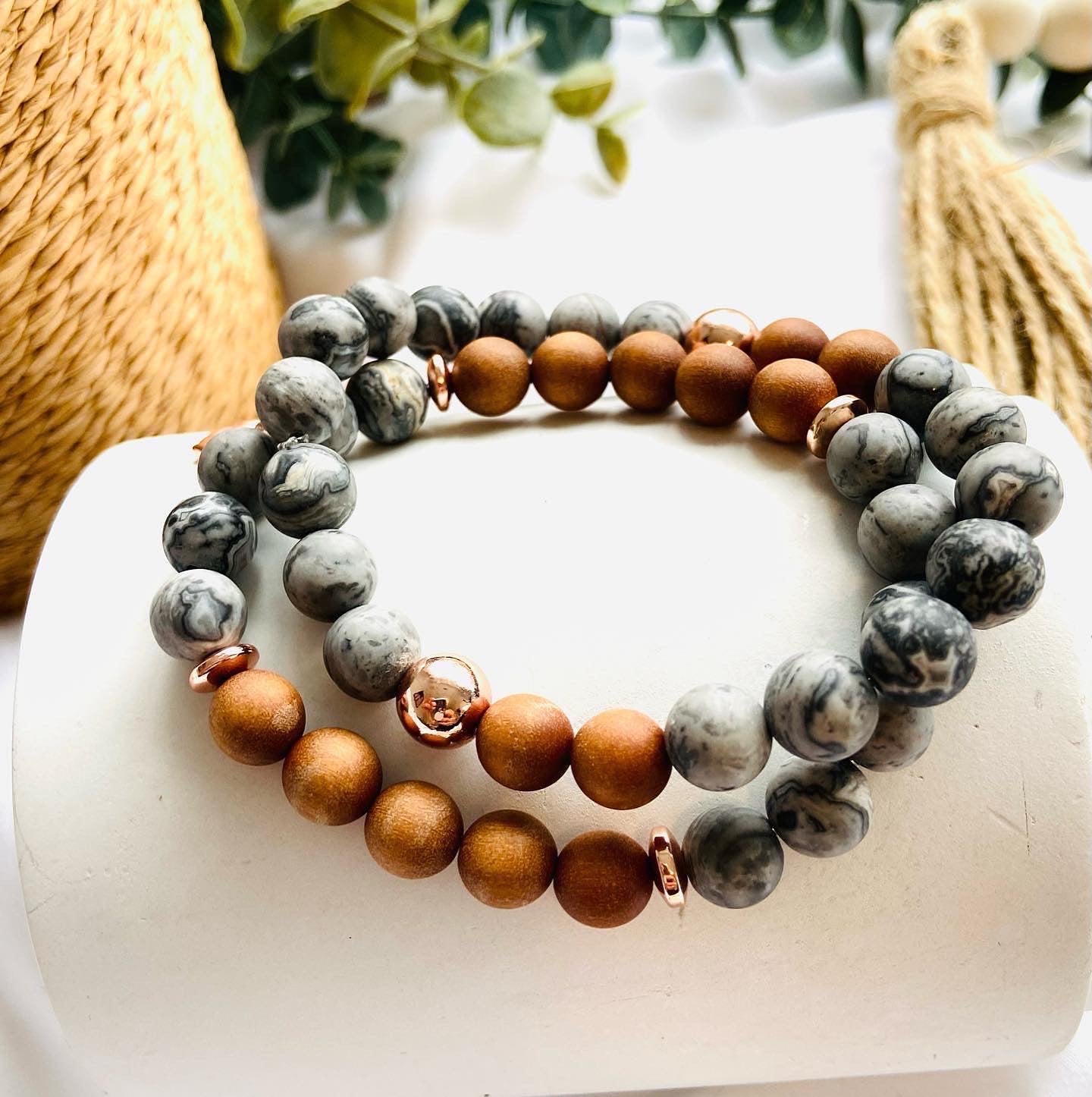 Stress relief stacking set Grey Scenery Jasper.