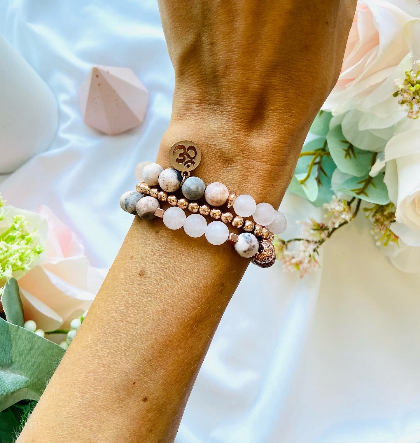 pink zebra jasper healing gemstone bracelet