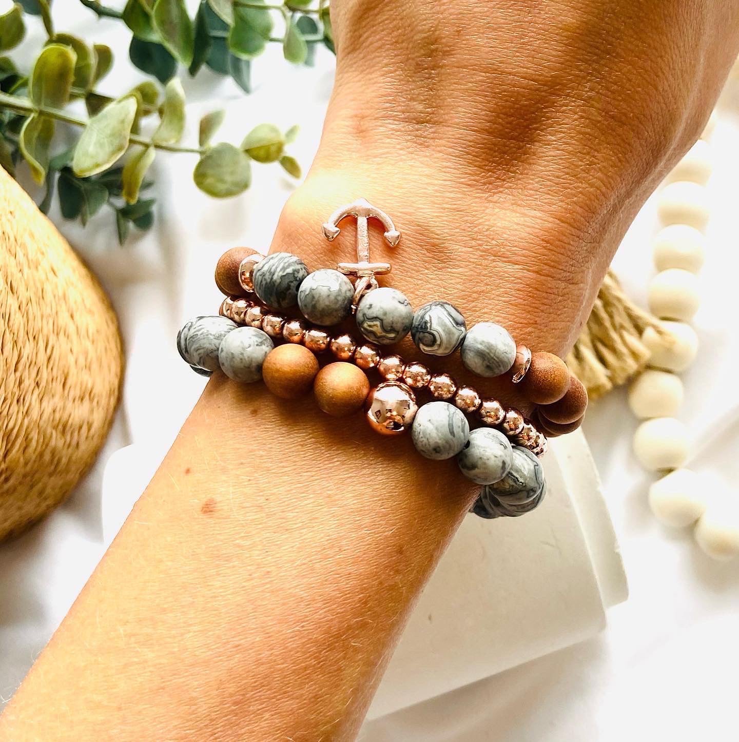 Stress relief stacking set Grey Scenery Jasper.