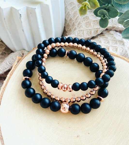 stacking onyx gemstone bracelets