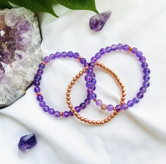 amethyst gemstone healing stacking bracelets