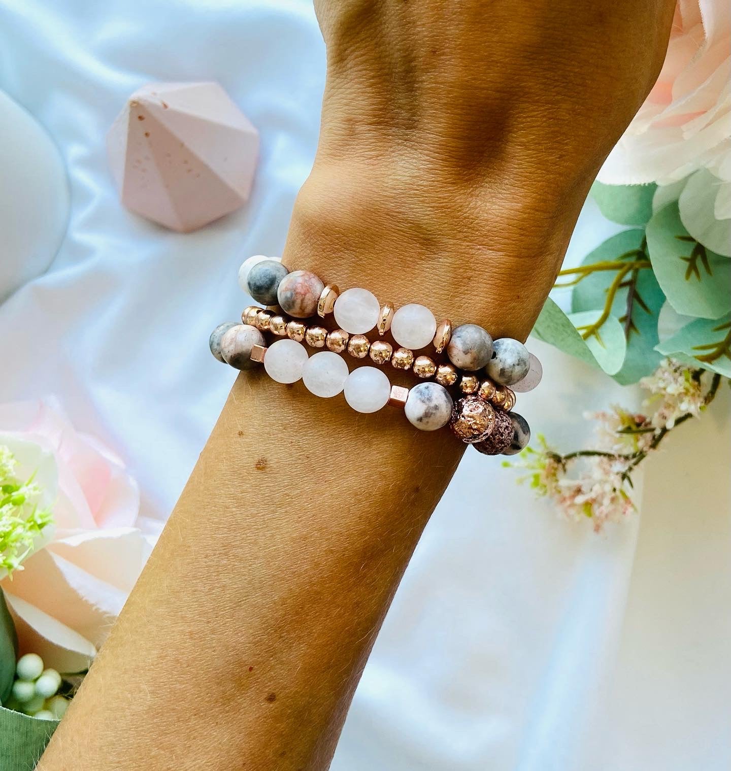 pink zebra jasper healing gemstone bracelet