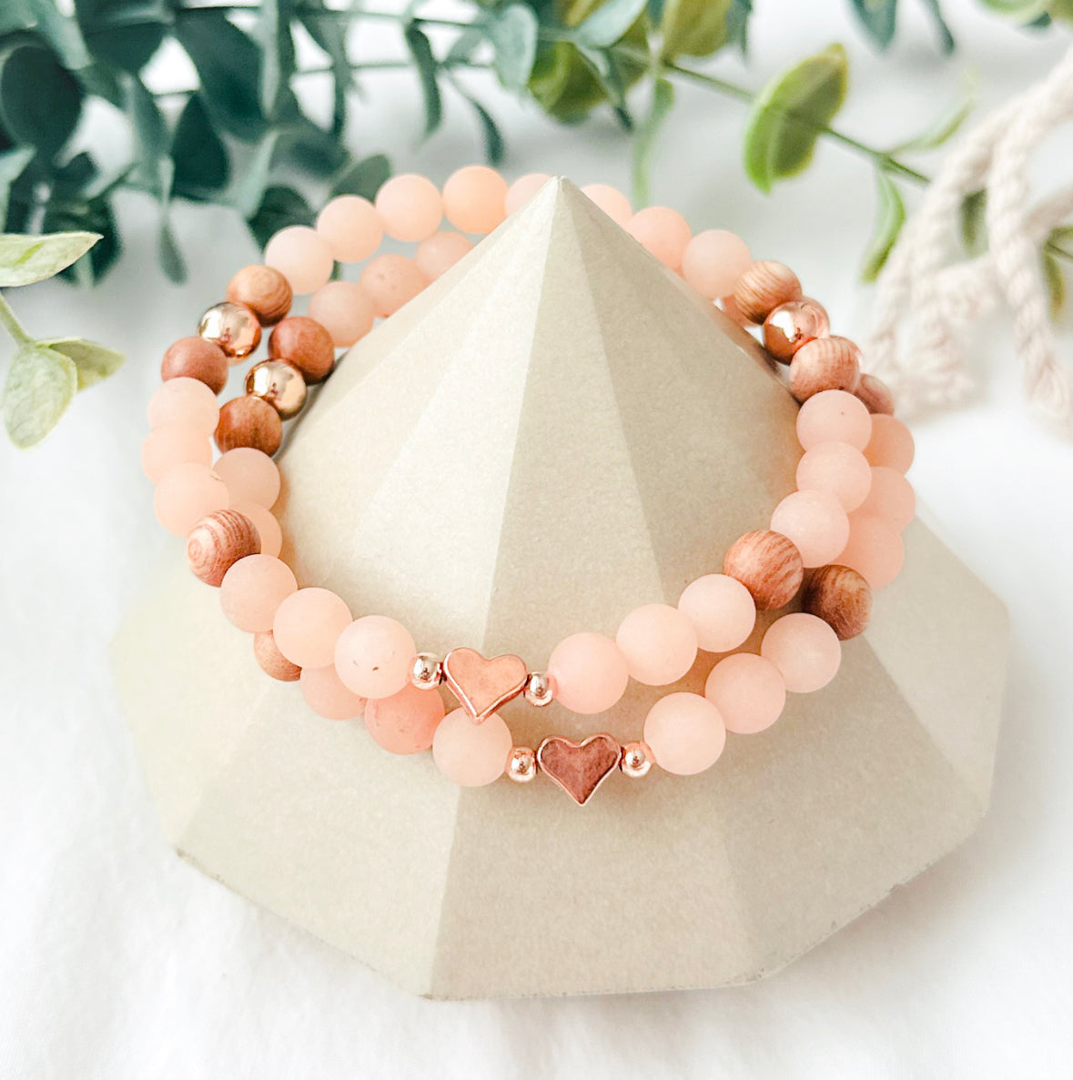 peach gemstone stacking bracelets