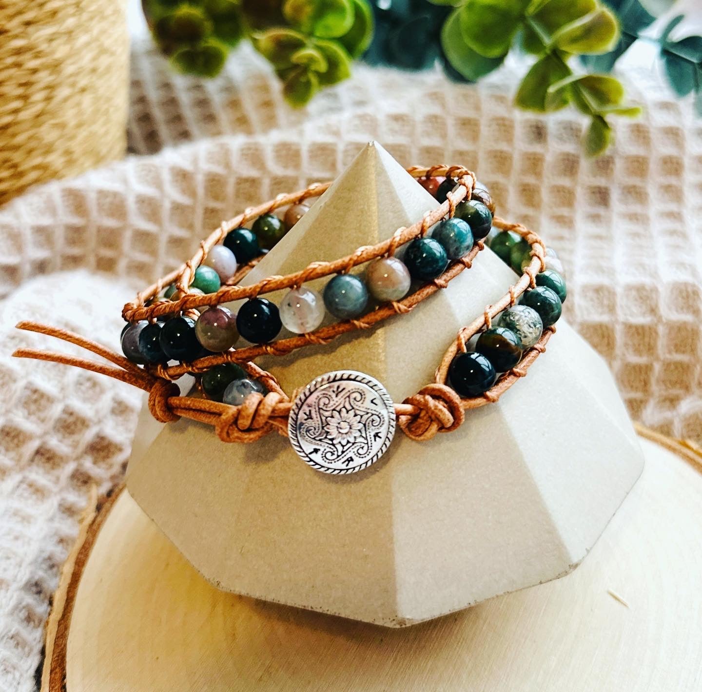 leather gemstone wrap bracelet