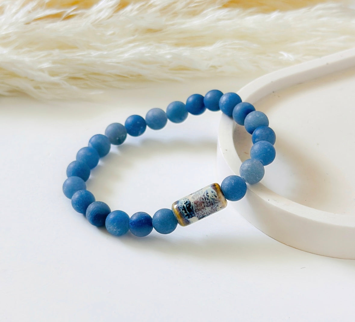 Blue Aventurine Bracelet with a ceramic Focal bead