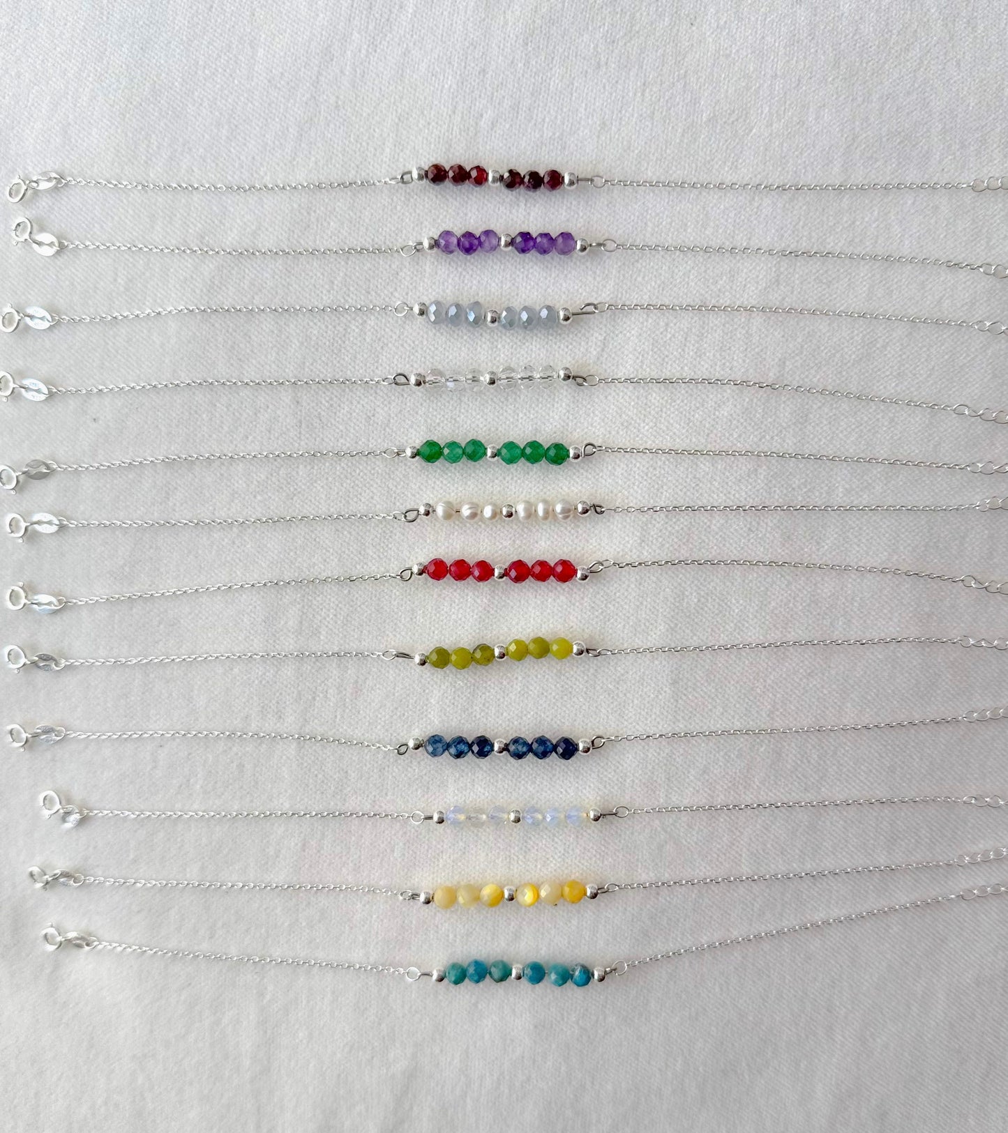 The Birthstone Minimalist Silver Bracelets