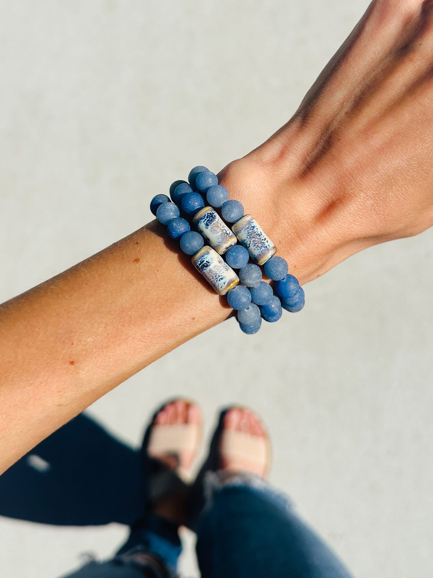 Blue Aventurine Bracelet with a ceramic Focal bead