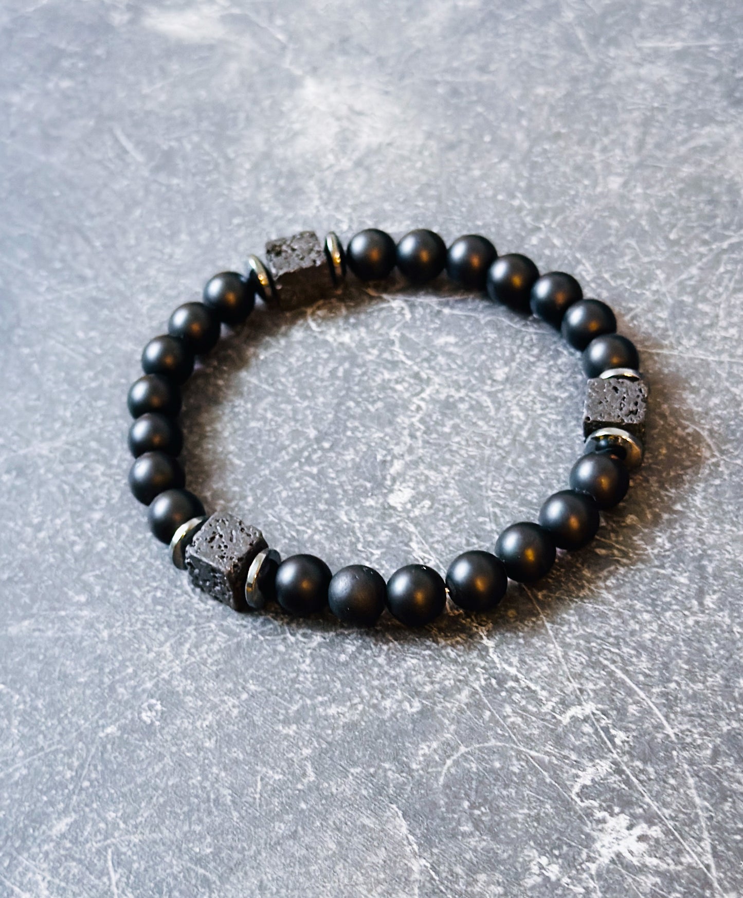 mens gemstone bracelet created  with Matte Onyx, Lava Rock  