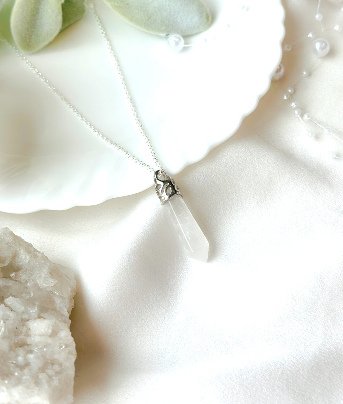 clear quartz sterling silver pendant necklace