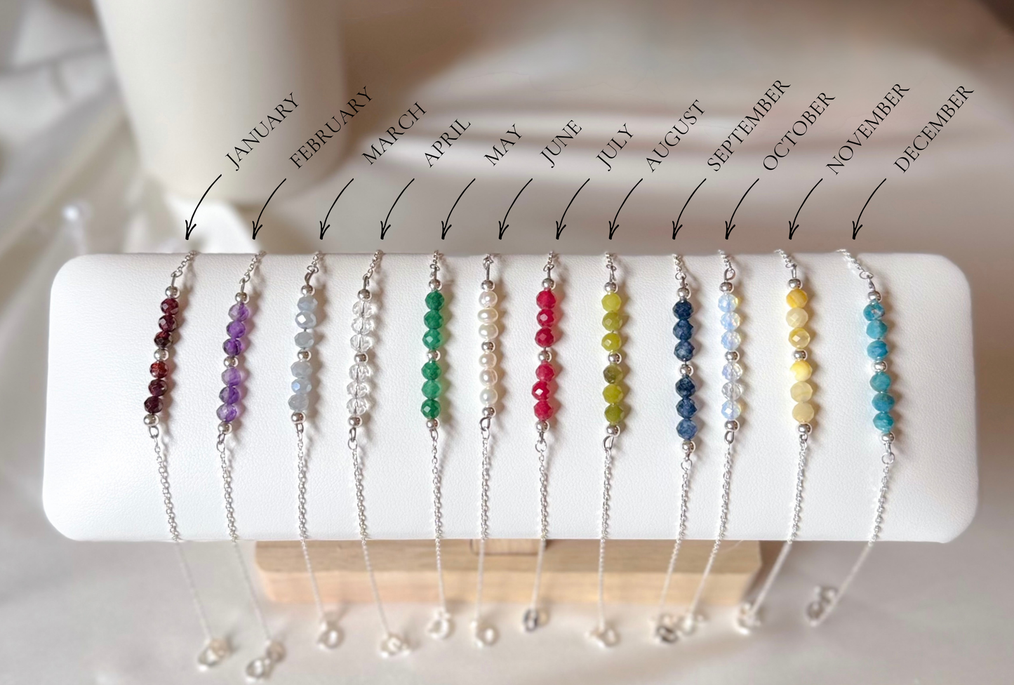 The Birthstone Minimalist Silver Bracelets