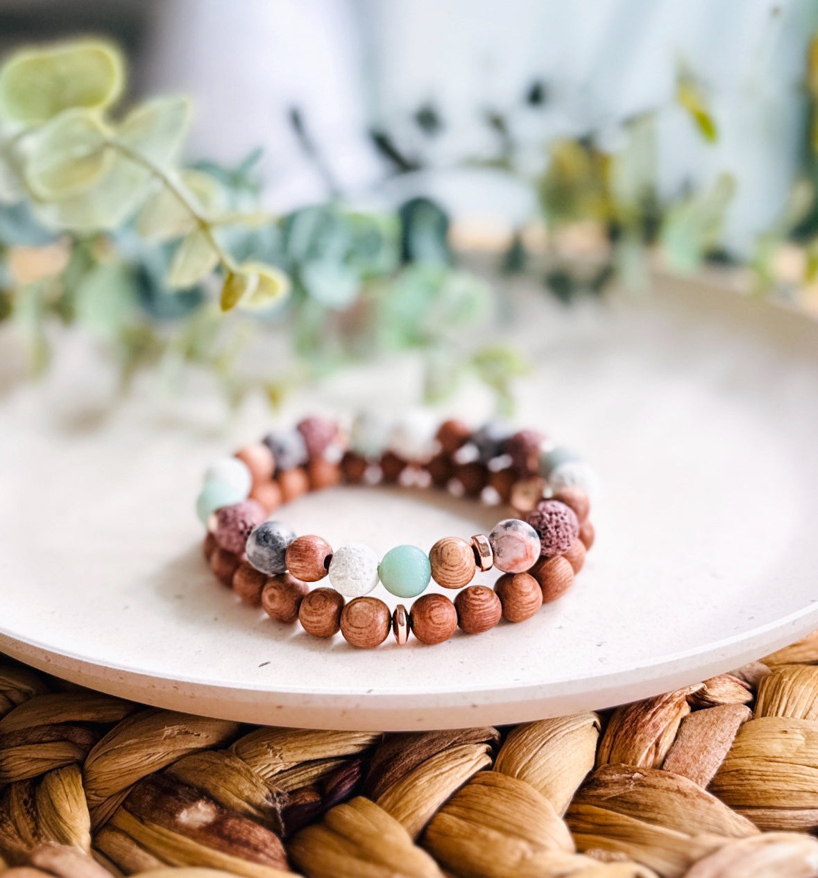 Beaded gemstone bracelet, neutral gemstone beaded jasper beads, hotsell beaded stack with wood