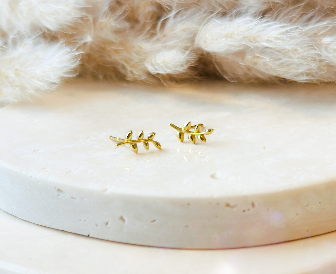 Sterling Silver 14k Gold-Plated Branches Stud Earrings 