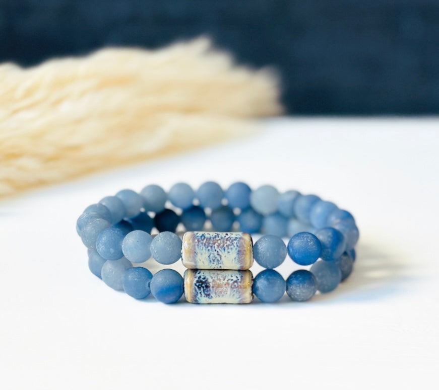 Blue Aventurine Bracelet with a ceramic Focal bead