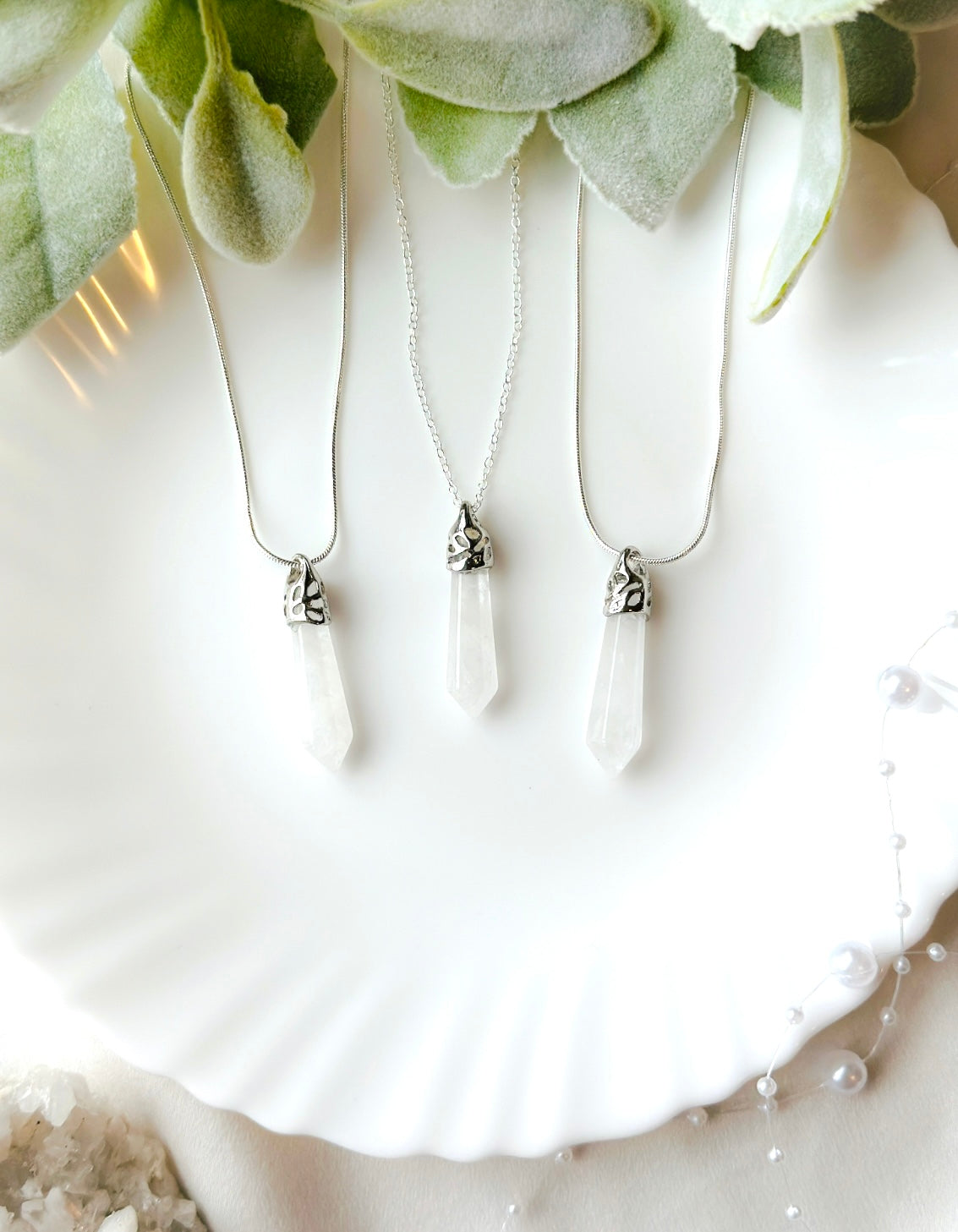 Clear quartz deals silver necklace