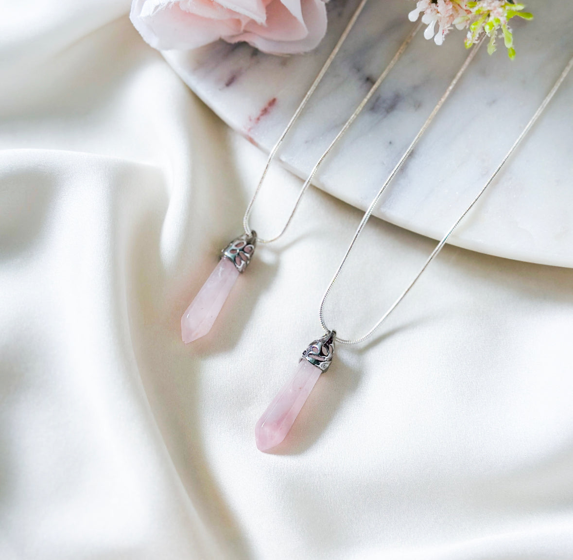 sterling silver Rose quartz pendant necklace