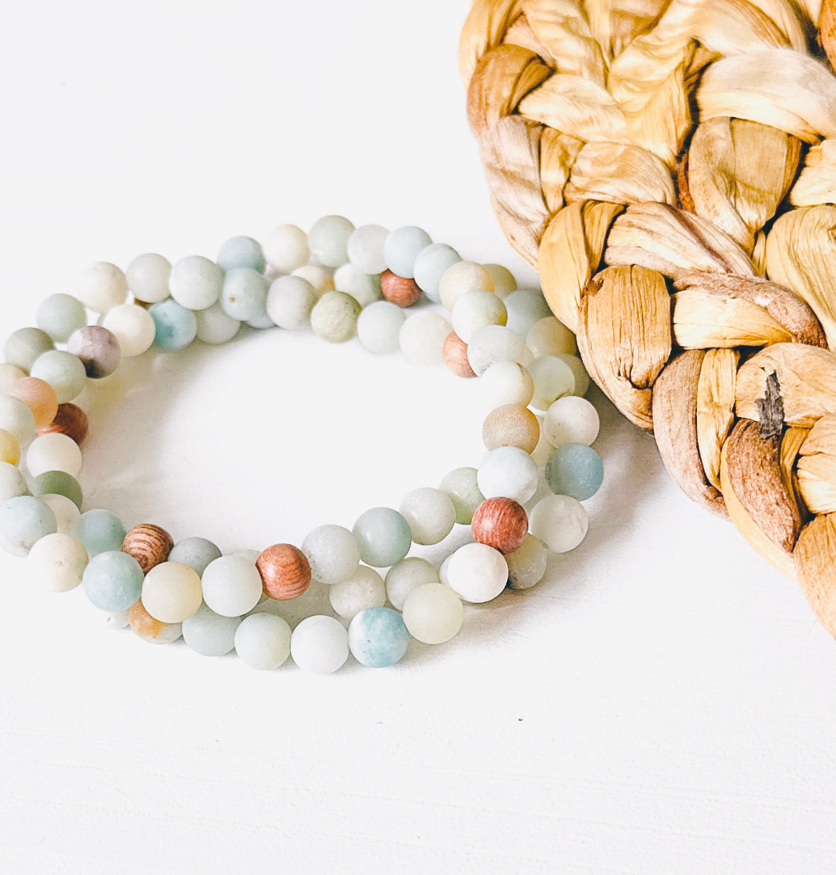 Natural Authentic gemstone jewelry bracelets created with matte Amazonite and rosewood gemstone beads